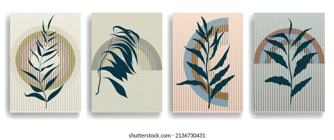 Modern layout with minimalist design elements . Grunge textured shapes in Boho style  . Wall art , home deco . Vector abstract shape. Modern art . Contemporary layouts set .