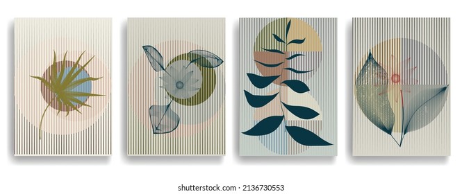 Modern layout with minimalist design elements . Grunge textured shapes in Boho style  . Wall art , home deco . Vector abstract shape. Modern art . Contemporary layouts set .