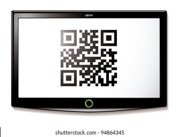 Modern LCD TV with Qr code to scan for identification