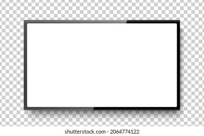 Moderno panel de pared lcd, tipo led, aislado en fondo transparente. Pantalla de televisión realista. Plantilla de televisión en blanco. Elemento de diseño gráfico. Ilustración del vector EPS 10
