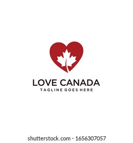 Modern leaf of Canada design logo concept heart sign.