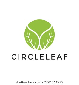 Modern leaf with circle sign design logo concept