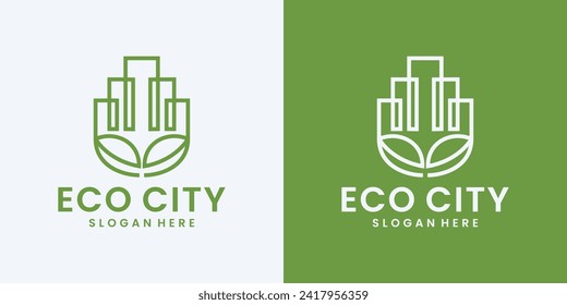 modern leaf city building logo, eco city  green city monoline logo design