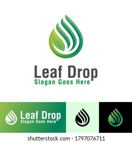 modern Leaf drop or leaf water drop logo design vector template