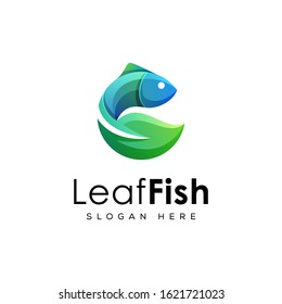 modern leaf with fish logo concept vector template, creative leaf fish logo design for your brand