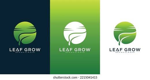 Modern leaf grow logo with creative element concept Premium Vektor