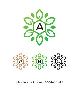 modern leaf with initial name logo design vector template