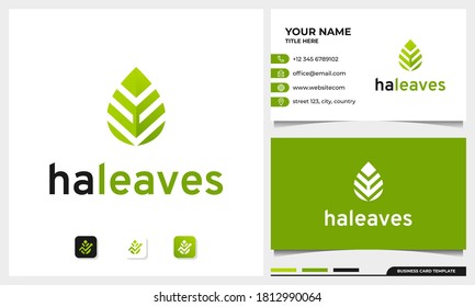 Modern leaf with letter H Initial logo design with business card template