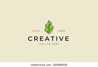 Modern leaf logo design. Vector illustration of simple modern nature green leaf icon design template.