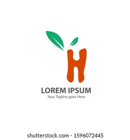 Modern Leaf Logo Letter H. Orange and green Color