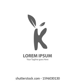 Modern Leaf Logo Letter K. Monochrome Color