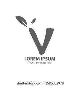 Modern Leaf Logo Letter V. Monochrome Color