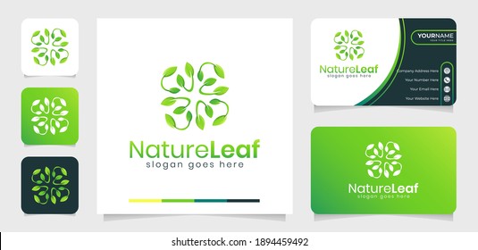 Modern leaf square logo and business card template	