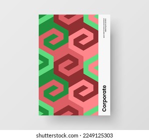 Modern leaflet A4 design vector layout. Vivid geometric pattern booklet illustration.