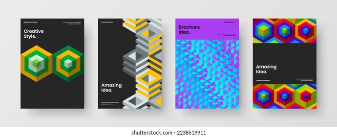 Modern leaflet design vector template set. Vivid mosaic shapes company identity layout collection.