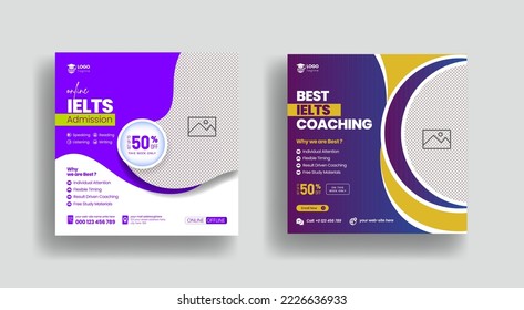 Modern learn English lessons social media post and IELTS coaching online language learning courses banner or square flyer poster template design