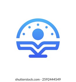 Modern learning logo featuring a stylized book and sphere, symbolizing knowledge and education. Ideal for online courses, educational platforms, and learning centers.