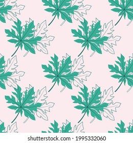 Modern leaves seamless pattern with papaya leaves. Botanical nature background pattern. Fashion fabric pattern, textile, wallpaper, backdrop.