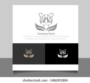Modern leaves tiger logo template vector with flat design. Eps 10.