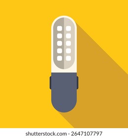 Modern led lamp casting a long shadow over a yellow background, evoking innovation in lighting technology