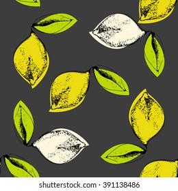 Modern lemon seamless pattern background. Vintage style. Hand drawn illustration.