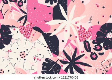 Modern Leopard pattern design with flowers. Good for t-shirt textile graphic design, wallpaper, wrapping paper. Fashionable template for design.