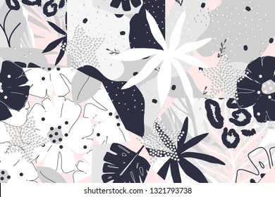 Modern Leopard pattern design with flowers. Good for t-shirt textile graphic design, wallpaper, wrapping paper. Fashionable template for design.