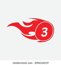 Modern letter 3 design template. Burning flame design vector illustration.