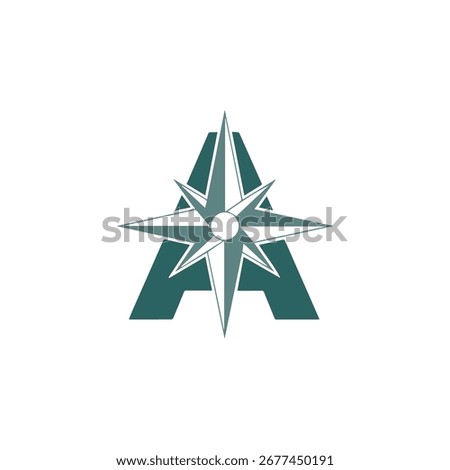 A modern letter 'A' logo with a compass rose symbol, in a stylish teal color. Represents guidance and discovery for travel or tech brands.