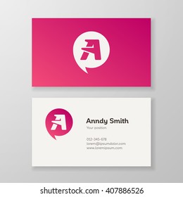 Modern letter "A" in speech bubble Business card template. Vector design. Layered, editable.