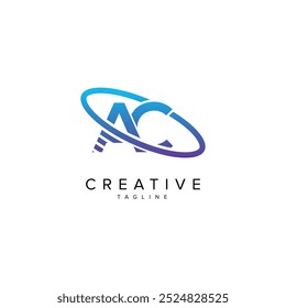 Letra moderna AC CA y diseño de logotipo de planeta. Elementos de Vector iniciales.