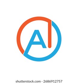 Vektorsymbol für das AI-Logo des modernen Buchstabens | Dynamic Blue und Orange Integriertes Monogramm für künstliche Intelligenz, Technik und Innovation Branding.