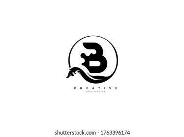 Modern Letter B Logo Circle Emblem Floral Monogram Shape