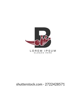 Modern letter B logo featuring a dynamic bowling ball and pins. Alphabet B Icon perfect design for bowling clubs.