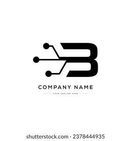 Modern Letter B Technology Logo Design. Black and White Logo. Usable for Business Logos. Flat Vector Logo Design Template