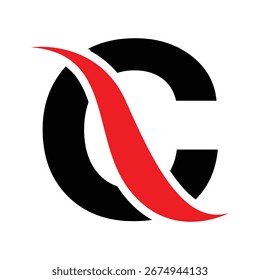 Letra Moderna C Dinâmica Vermelha Swoosh Ícone Design