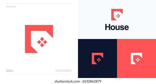 Modern letter C with home sign in negative space, Logo icon design vector illustration element editable, Symbol initial alphabet integrated with house geometric concept for brand identity and business