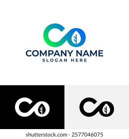 A modern letter "C" integrated with an infinity symbol, connected dot and a leaf. This design represents sustainability, growth, and endless possibilities within the realm of nature and technology.