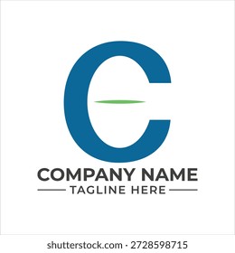 Diseño moderno del logotipo de la letra c con un acento único de la línea verde para la marca corporativa