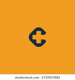 Logotipo moderno de la letra C con un símbolo más en el interior. Diseño plano minimalista que representa la salud, el cuidado, la adición o el crecimiento positivo. Vector de Profesional para la marca médica, tecnológica o de farmacia