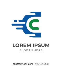 plantilla de logotipo de letra moderna C estilo de color azul y verde plano