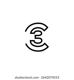 Modern letter C and number 3 logo template. Abstract, outline and elegant.