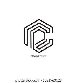 Modern letter C P or P C hexagon minimal line art logo