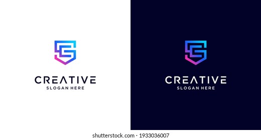 Modern letter C with shield symbol logo design inspiration