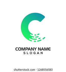 Modern letter C with technology accent for App or network logo icon template