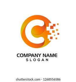 Modern letter C with technology accent for App or network logo icon template
