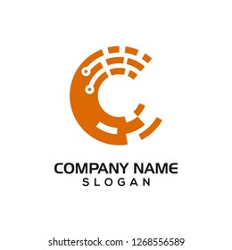 Modern letter C with technology accent for App or network logo icon template