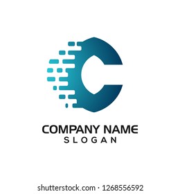 Modern letter C with technology accent for App or network logo icon template