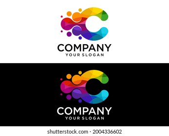 Modern Letter C Technology Logo Design Vector With Circle And Full Color. Multimedia Logo. Digital Logo. Innovation Logo