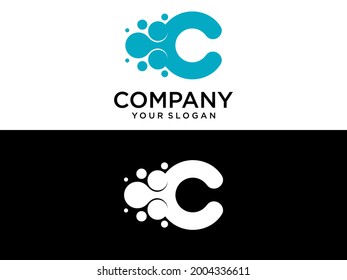 modern letter C technology logo design vector with Circle and blue wave motion concept. multimedia logo. digital logo. innovation logo